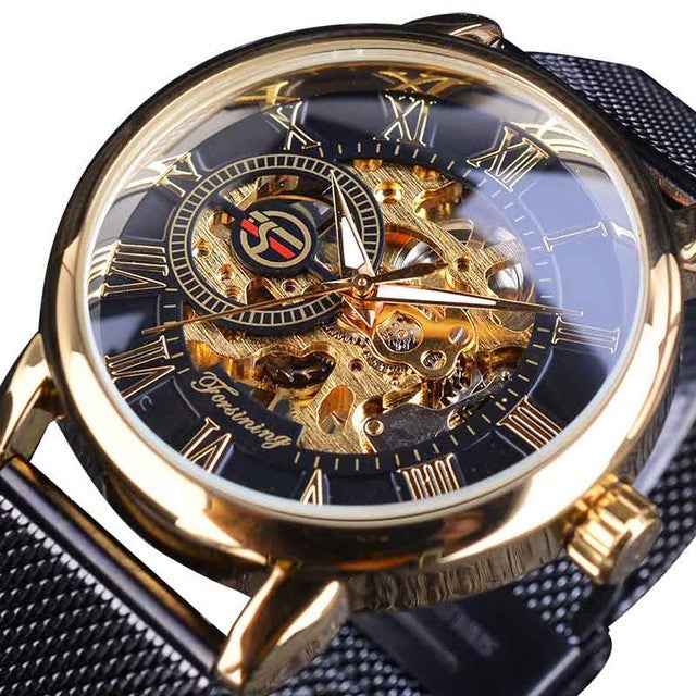Fashion Roman Numeral Mesh Belt Mechanical Watch