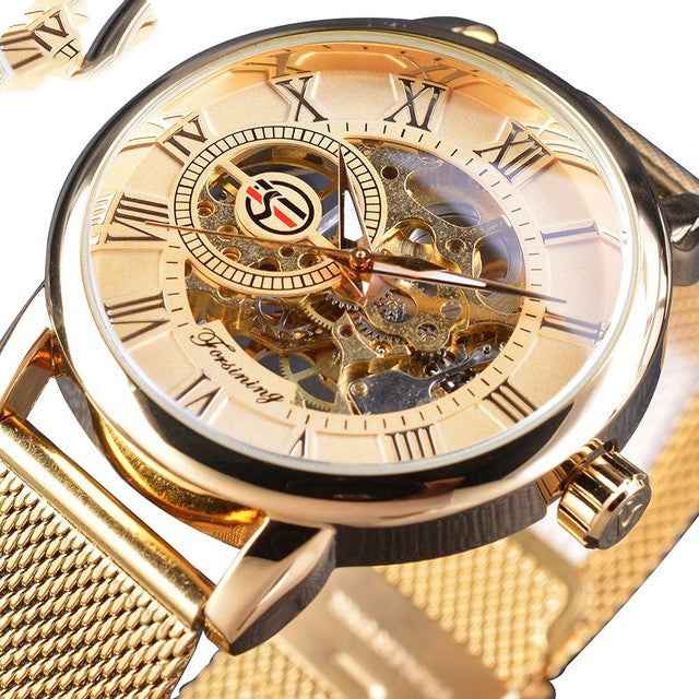 Fashion Roman Numeral Mesh Belt Mechanical Watch