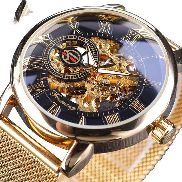 Fashion Roman Numeral Mesh Belt Mechanical Watch