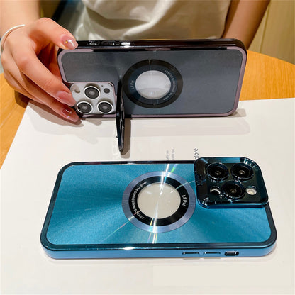 Electroplated Phone Case Luxury Plating CD Pattern Magsafe Bracket Case For  12 13 14 Pro Max Invisible Camera Stand Holder Lens Holder Magnetic Suction - Small Enterprise