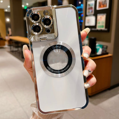 Electroplated Phone Case Luxury Plating CD Pattern Magsafe Bracket Case For  12 13 14 Pro Max Invisible Camera Stand Holder Lens Holder Magnetic Suction - Small Enterprise