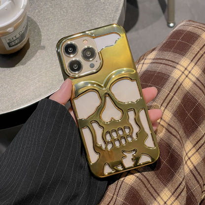 Luxury Plating 3D Skull Phone Case For I-Phone 14 Pro Max 13 12 11 Plus Breathable Glossy Hollow Out Gold Metallic Paint - Small Enterprise