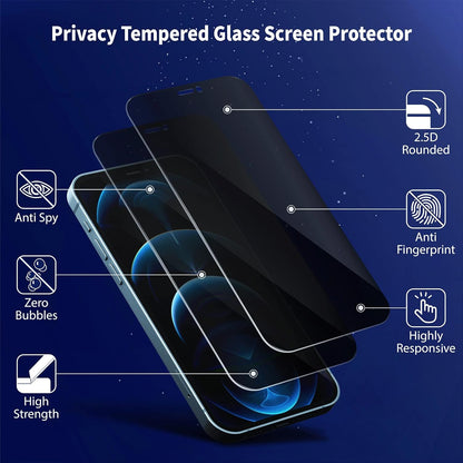 2+2 Pack [Full Coverage] for Iphone 12 Pro Max Privacy Screen Protector + Camera Lens Protector, 9H Hardness Anti-Spy Tempered Glass with Zero Bubble, 0.33Mm High Sensitivity, Case Friendly