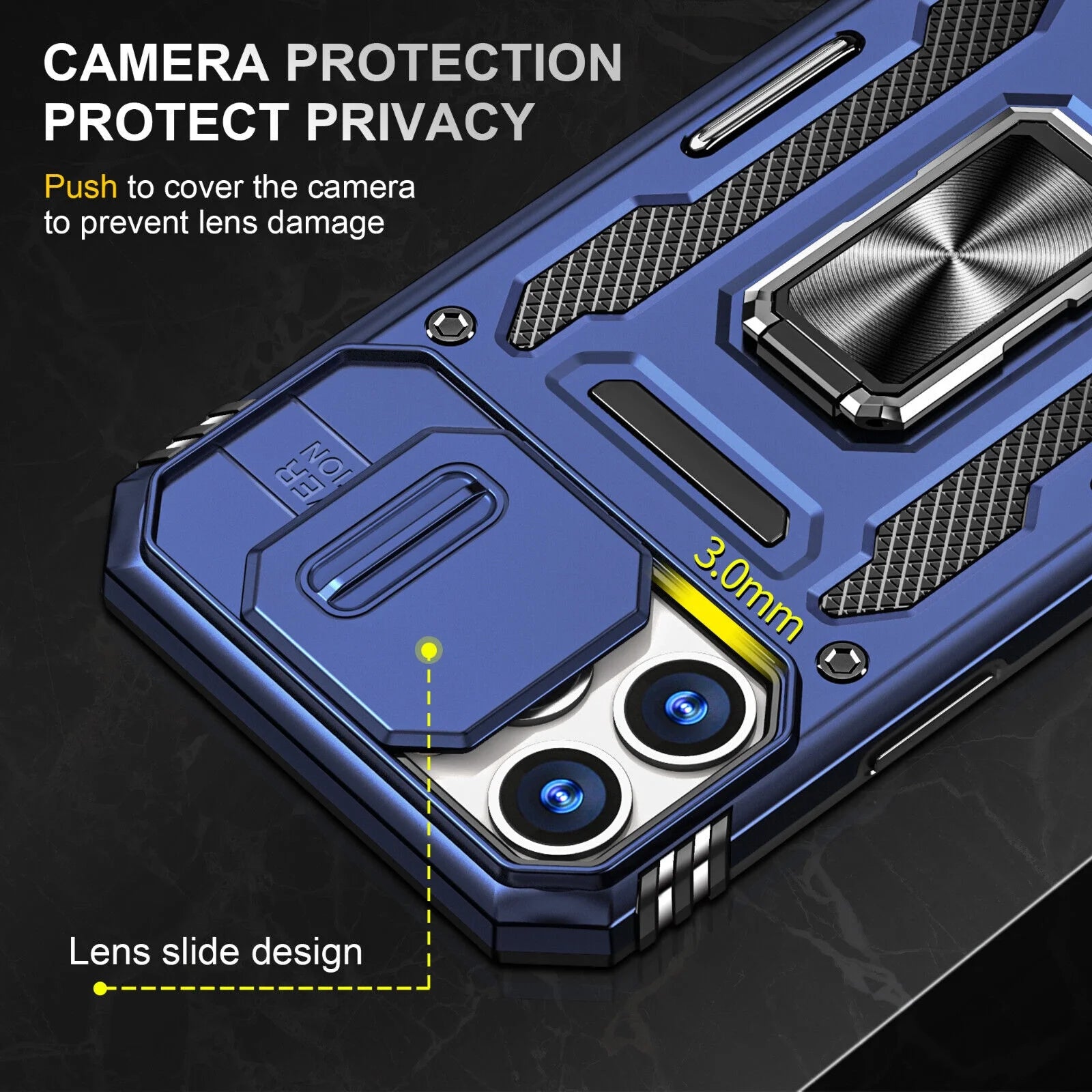 Magnetic Kickstand Protective Cell Phone Case with Camera Cover for Apple Iphone 13/14, Blue