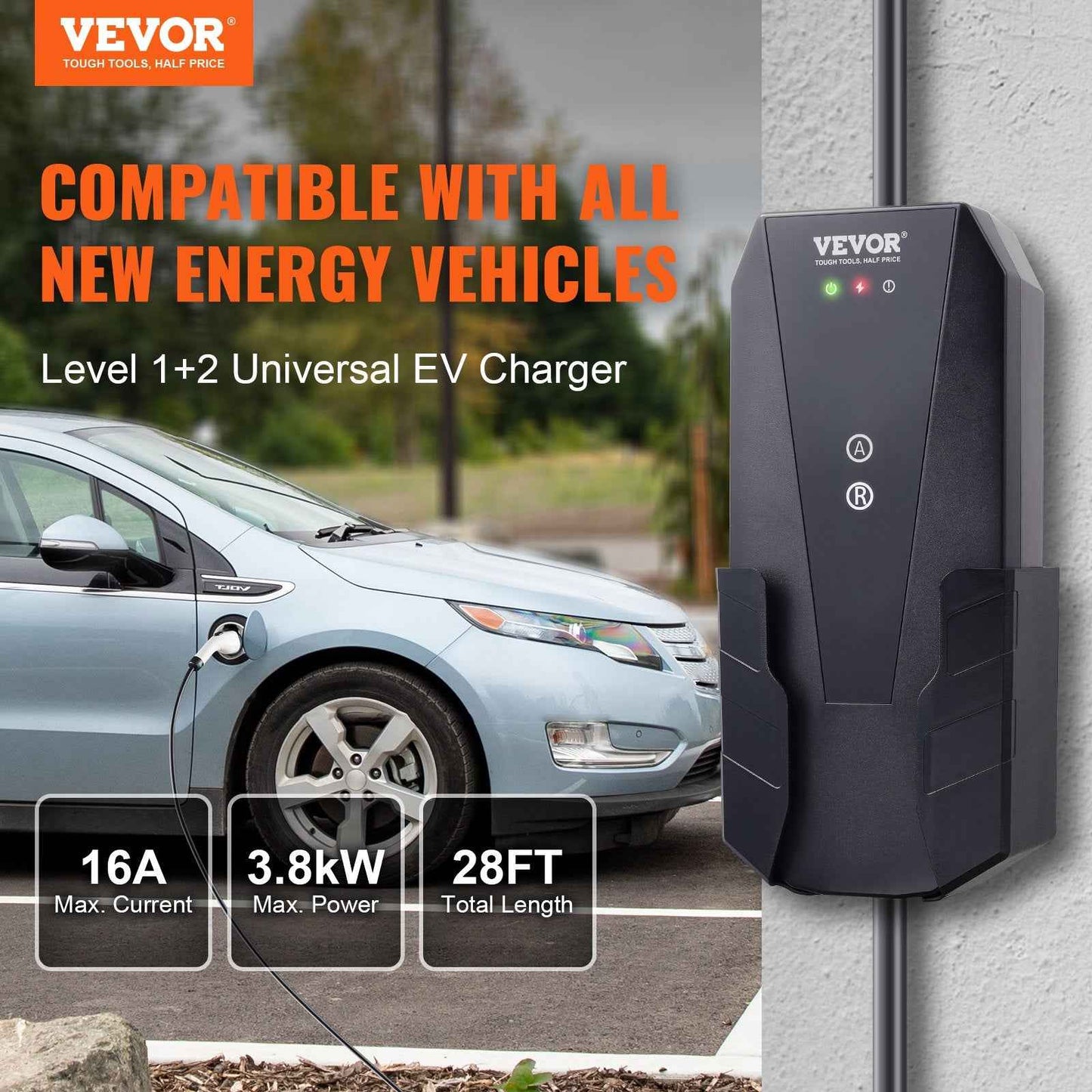 Portable EV Charger, 16 Amp 28-Foot Cable