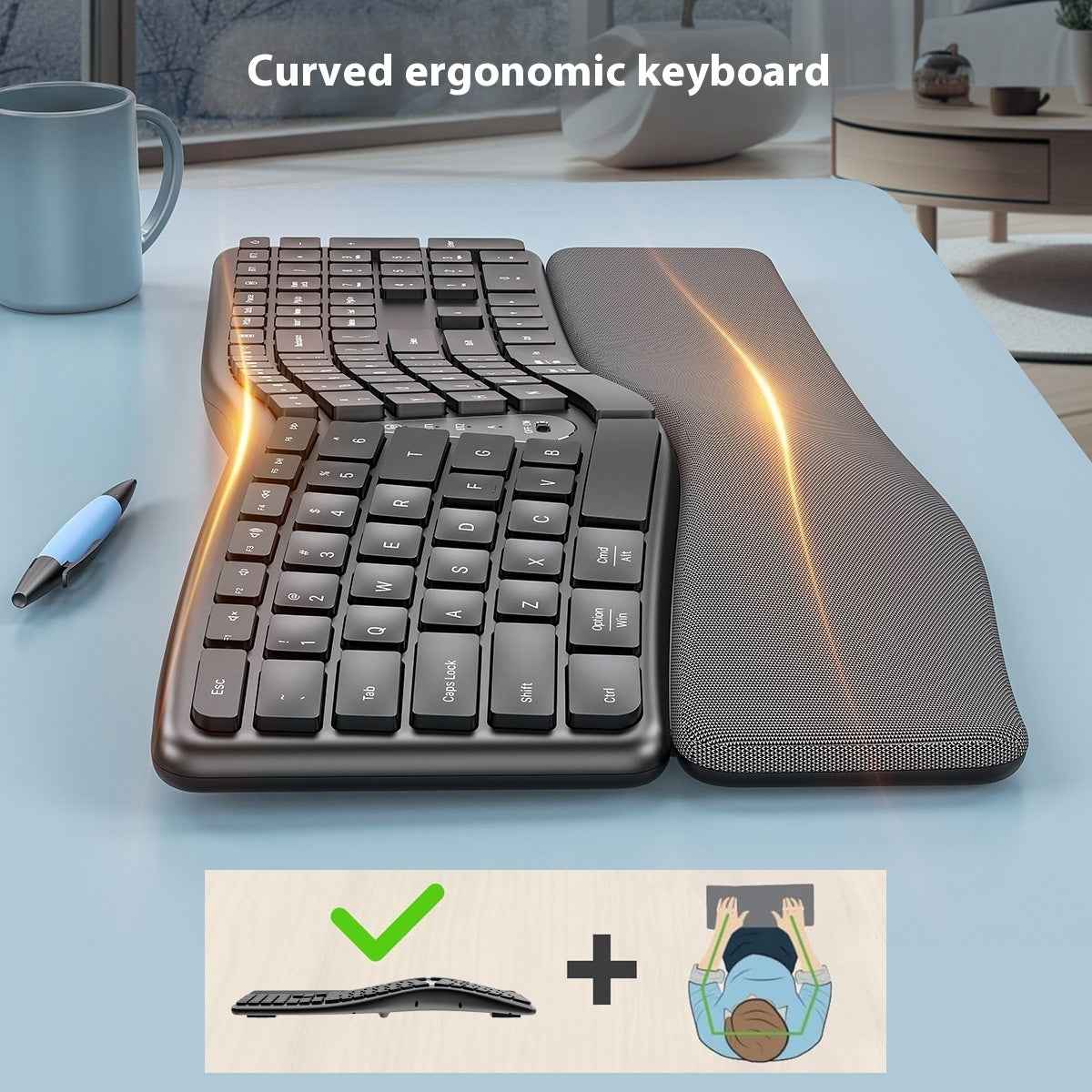 Dual-mode Ergonomic Key Mouse Suit With Wrist Rest Mute Rechargeable Keyboard