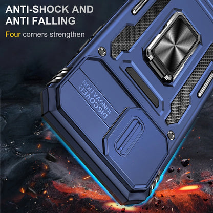 Magnetic Kickstand Protective Cell Phone Case with Camera Cover for Apple Iphone 13/14, Blue