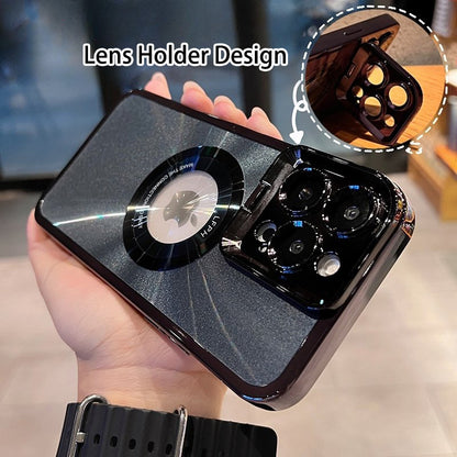 Electroplated Phone Case Luxury Plating CD Pattern Magsafe Bracket Case For  12 13 14 Pro Max Invisible Camera Stand Holder Lens Holder Magnetic Suction - Small Enterprise