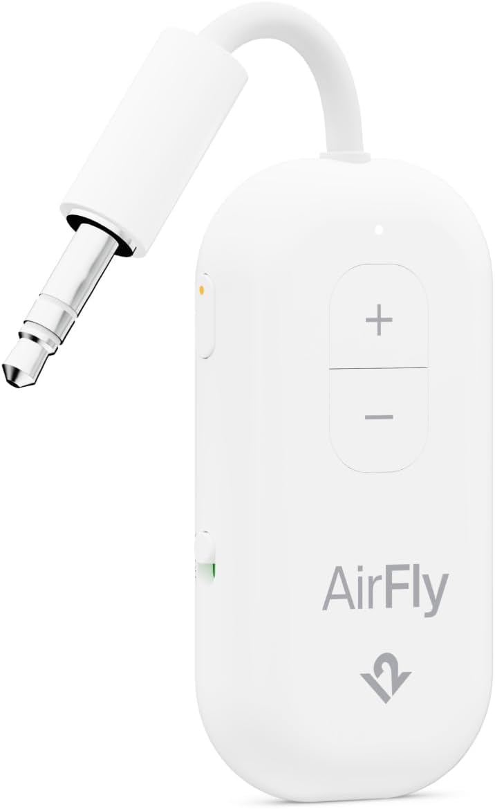 Twelve South AirFly SE | Bluetooth Wireless Audio Transmitter Adapter for AirPods/Headphones, 20+ Hr Battery, Works with 3.5mm aux Jacks on Airplanes, TVs, Gym Equipment, and Travel - Small Enterprise