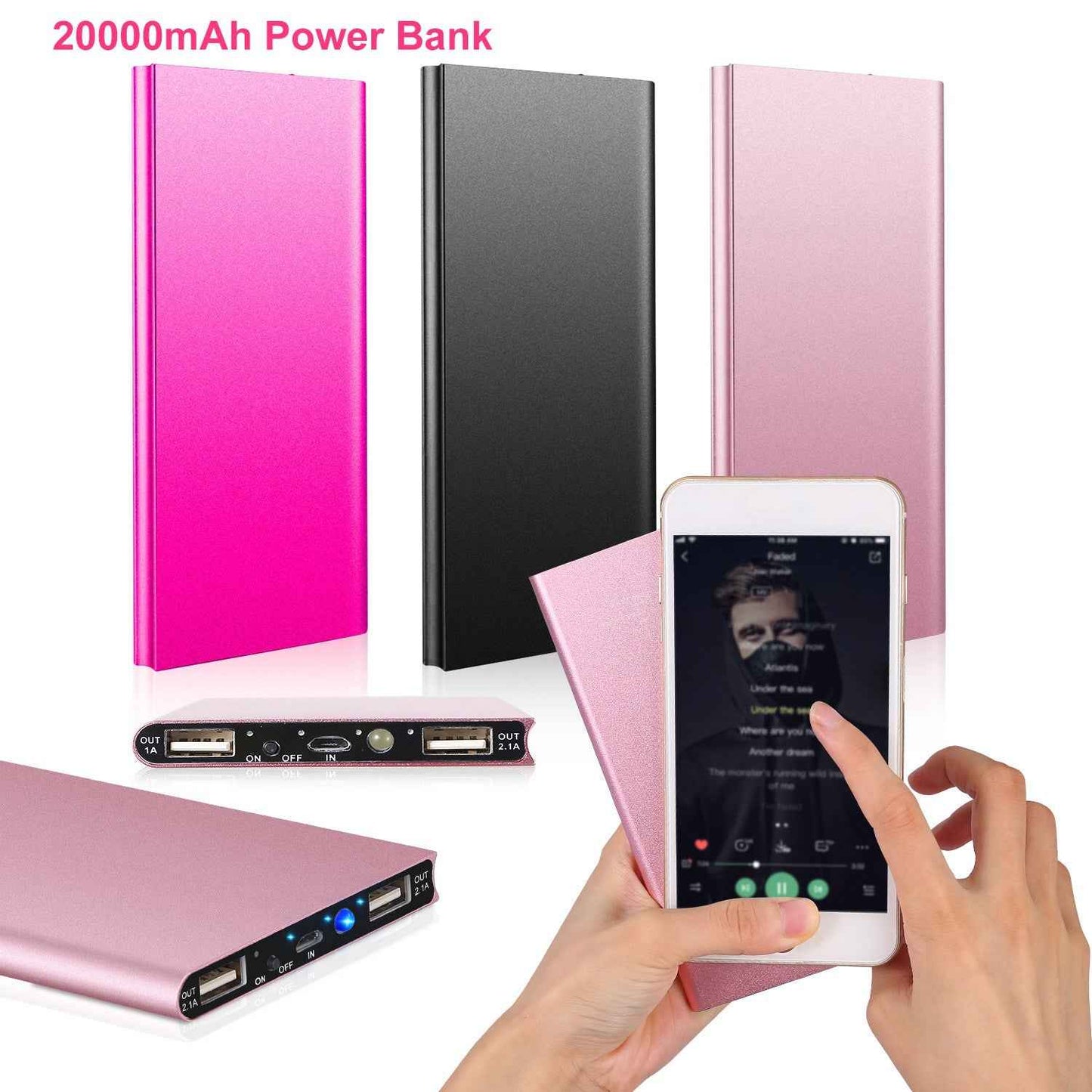 Ultra-thin 20000mAh Dual USB Power Bank