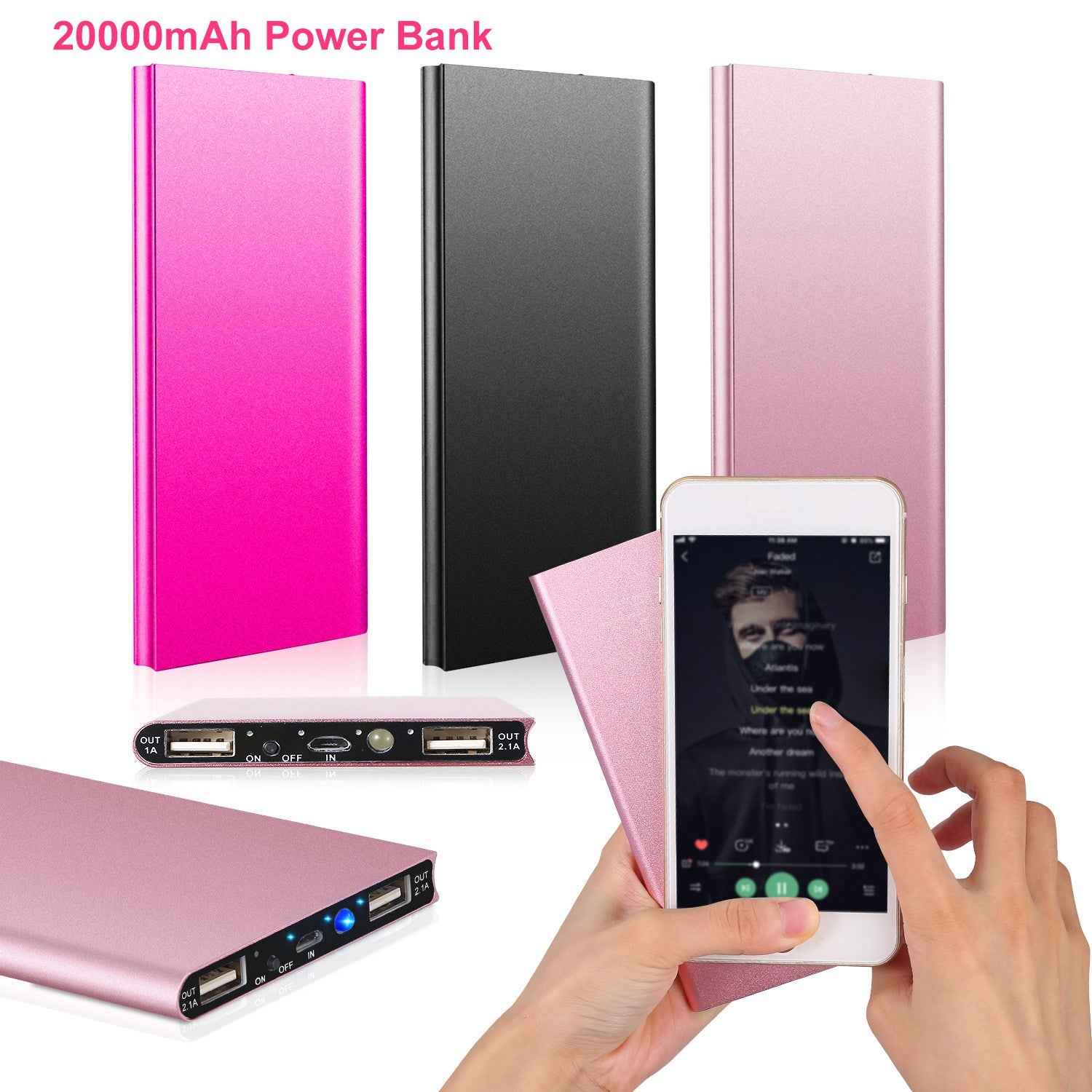 Ultra-thin 20000mAh Dual USB Power Bank