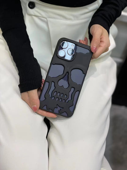 Luxury Plating 3D Skull Phone Case For I-Phone 14 Pro Max 13 12 11 Plus Breathable Glossy Hollow Out Gold Metallic Paint - Small Enterprise