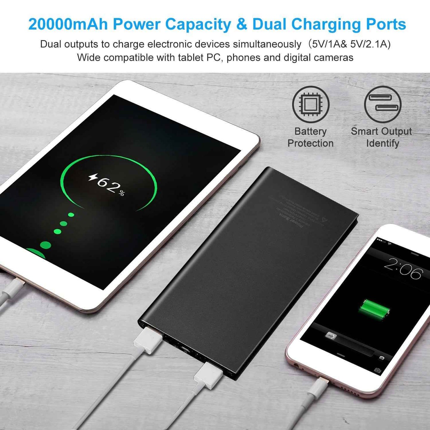 Ultra-thin 20000mAh Dual USB Power Bank
