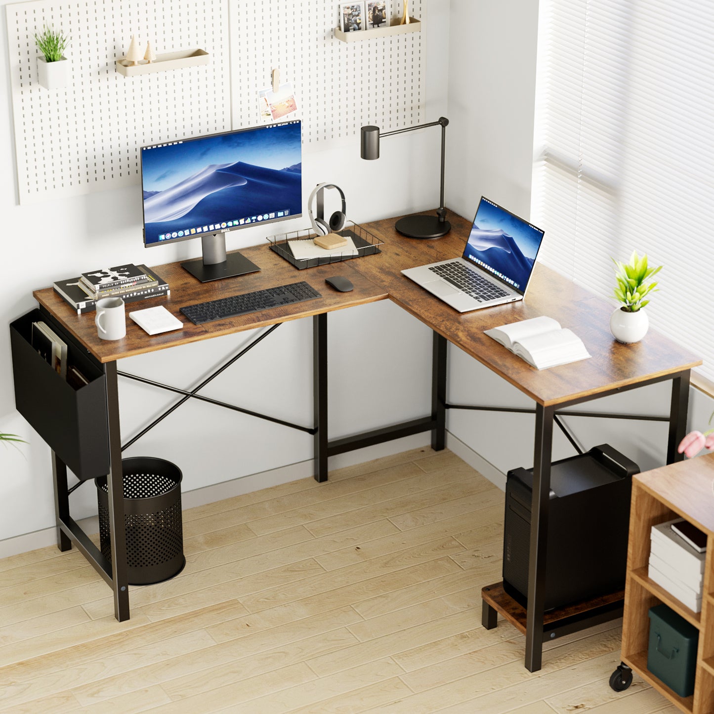 Space-Saving L-Shaped Computer Desk with Storage