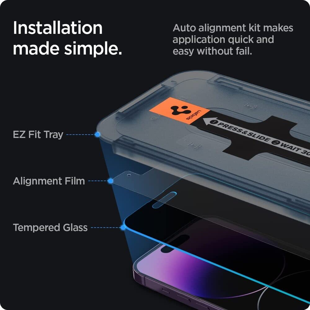 Spigen AluminaCore Tempered Glass Screen Protector [Glas.tR EZ Fit - Privacy] designed for iPhone 17 Pro | iPhone 17 | iPhone 16 Pro [2 Pack] 9H+ Hardness, Aluminum-Enhanced Durability | Tempered Glass, Privacy