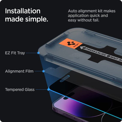 Spigen AluminaCore Tempered Glass Screen Protector [Glas.tR EZ Fit - Privacy] designed for iPhone 17 Pro | iPhone 17 | iPhone 16 Pro [2 Pack] 9H+ Hardness, Aluminum-Enhanced Durability | Tempered Glass, Privacy