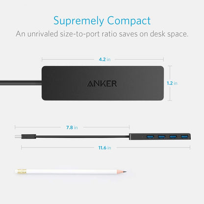 Anker USB Hub 4 Ports, Multiple USB 3.0 Hub, USB Splitter for Laptop, Extender for A Port Laptop, PC, Desktop and More [Charging Not Supported](2ft USB-A)