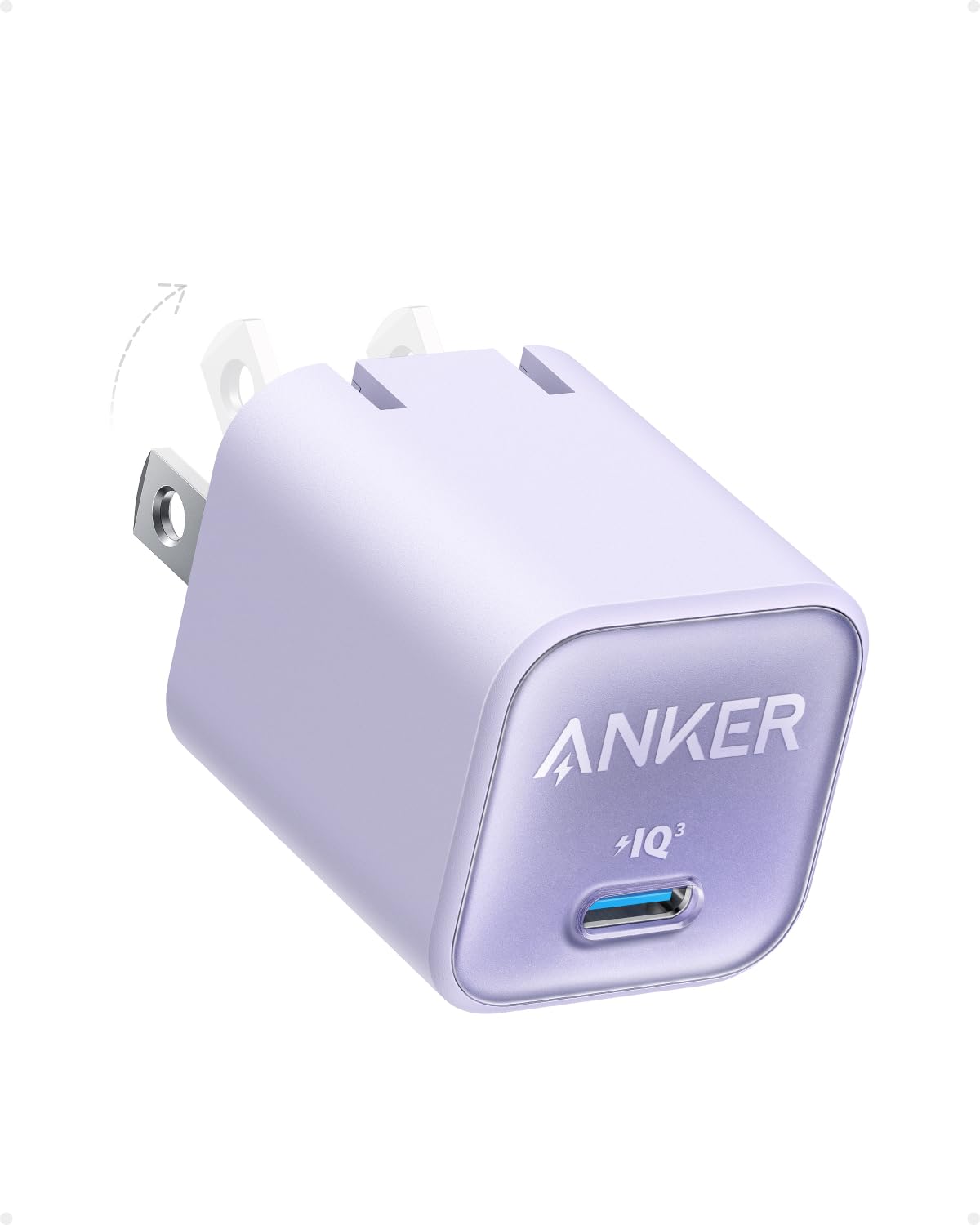 Anker Nano USB C Charger Block, 30W PIQ 3.0 Foldable iPhone Charger Fast Charging for iPhone 17/16 Series, Galaxy, iPad, Compatible with MagSafe