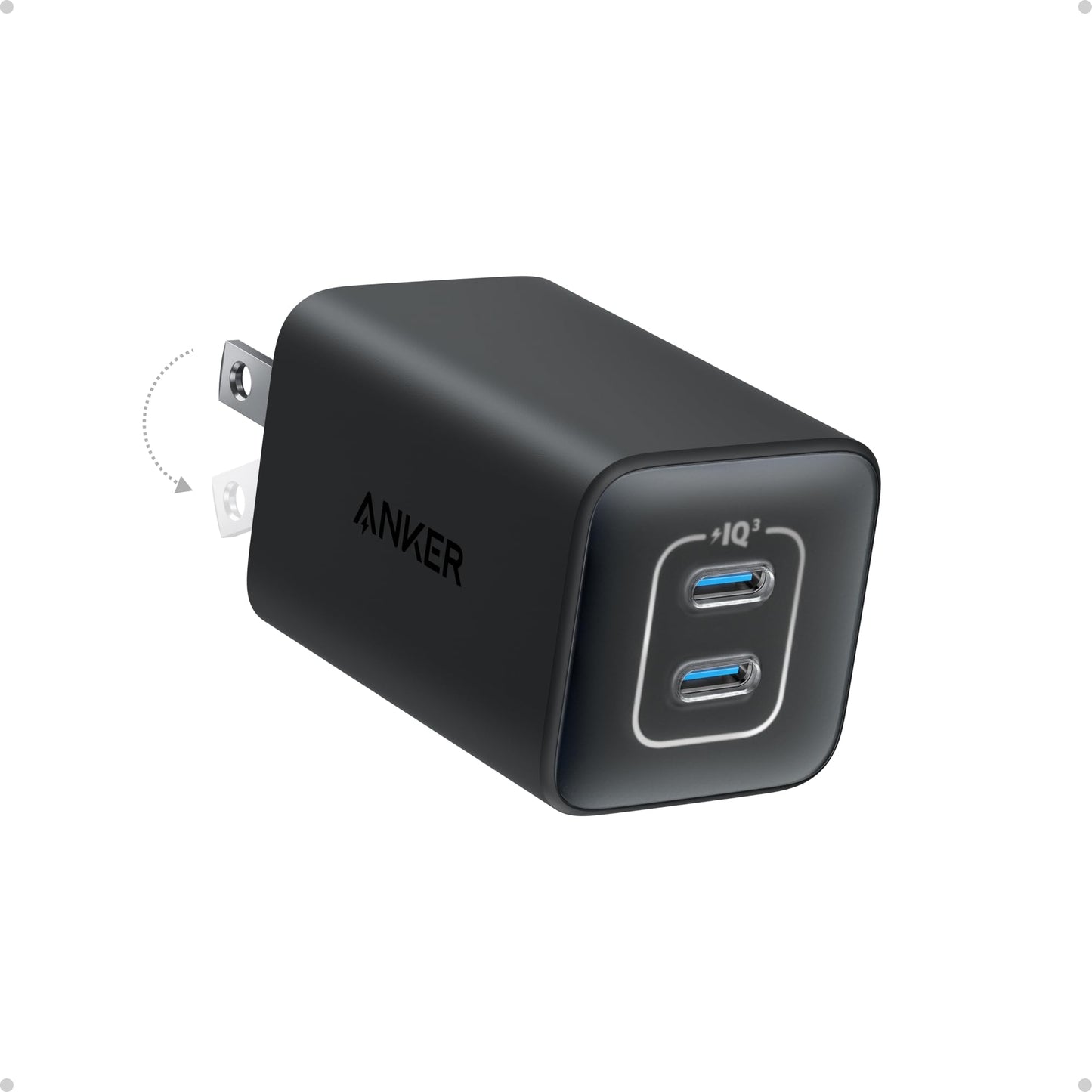 Anker Nano 47W USB C Charger, 2 Port Compact Foldable GaN Charger for iPhone 17 / 16, Galaxy, Pixel, Compatible with MagSafe (White)