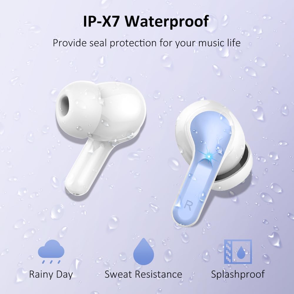 Wireless Earbuds, 2026 Bluetooth 5.4 Headphones NEW Ear Buds 40H Bass Stereo in-Ear Earphones ENC Noise Cancelling Earbuds with 4 HD Mic, USB-C LED Display IP7 Waterproof Sport Headset for Android iOS
