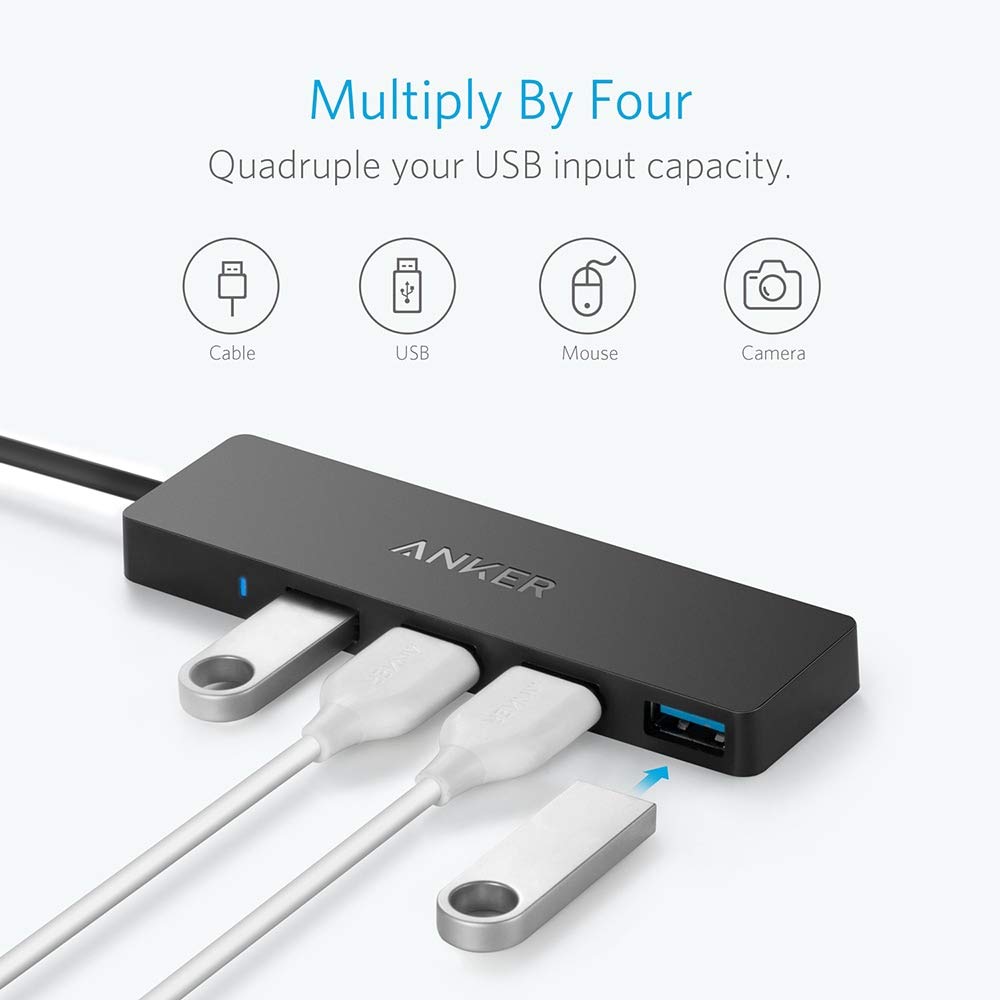 Anker USB Hub 4 Ports, Multiple USB 3.0 Hub, USB Splitter for Laptop, Extender for A Port Laptop, PC, Desktop and More [Charging Not Supported](2ft USB-A)