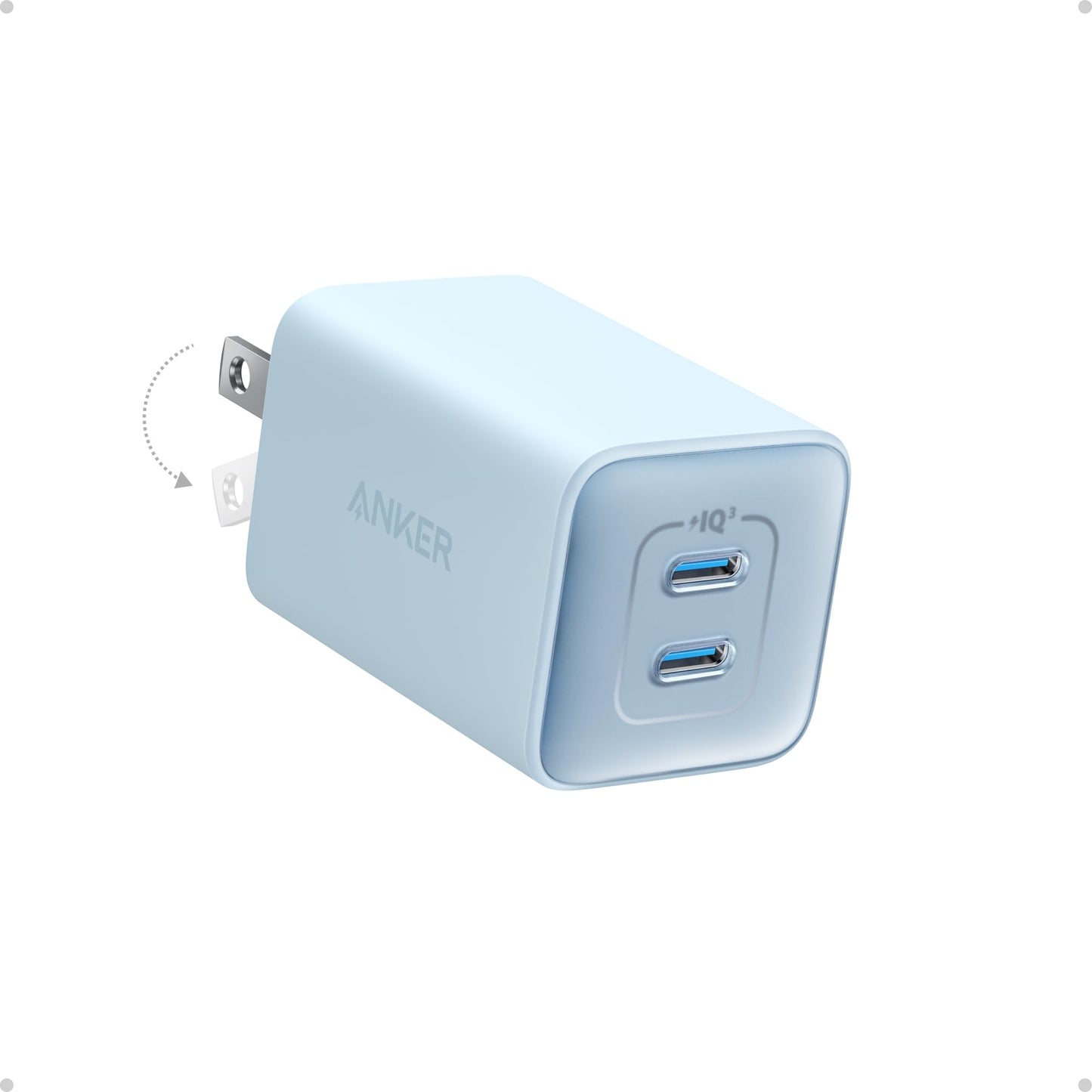 Anker Nano 47W USB C Charger, 2 Port Compact Foldable GaN Charger for iPhone 17 / 16, Galaxy, Pixel, Compatible with MagSafe (White)
