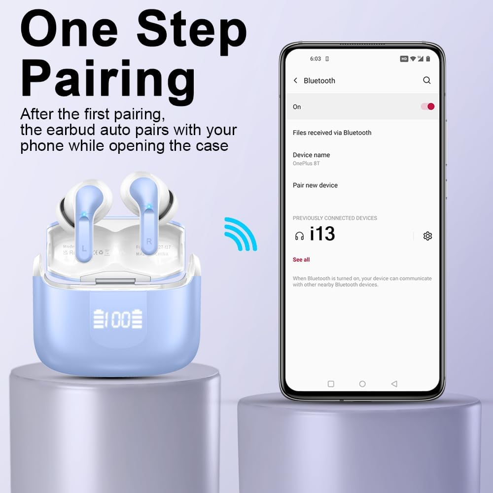 Wireless Earbuds, 2026 Bluetooth 5.4 Headphones NEW Ear Buds 40H Bass Stereo in-Ear Earphones ENC Noise Cancelling Earbuds with 4 HD Mic, USB-C LED Display IP7 Waterproof Sport Headset for Android iOS