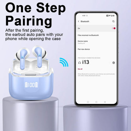 Wireless Earbuds, 2026 Bluetooth 5.4 Headphones NEW Ear Buds 40H Bass Stereo in-Ear Earphones ENC Noise Cancelling Earbuds with 4 HD Mic, USB-C LED Display IP7 Waterproof Sport Headset for Android iOS