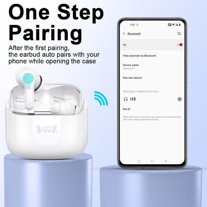 Wireless Earbuds, 2026 Bluetooth 5.4 Headphones NEW Ear Buds 40H Bass Stereo in-Ear Earphones ENC Noise Cancelling Earbuds with 4 HD Mic, USB-C LED Display IP7 Waterproof Sport Headset for Android iOS