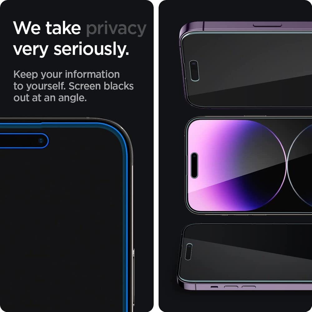 Spigen AluminaCore Tempered Glass Screen Protector [Glas.tR EZ Fit - Privacy] designed for iPhone 17 Pro | iPhone 17 | iPhone 16 Pro [2 Pack] 9H+ Hardness, Aluminum-Enhanced Durability | Tempered Glass, Privacy