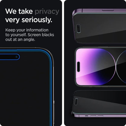 Spigen AluminaCore Tempered Glass Screen Protector [Glas.tR EZ Fit - Privacy] designed for iPhone 17 Pro | iPhone 17 | iPhone 16 Pro [2 Pack] 9H+ Hardness, Aluminum-Enhanced Durability | Tempered Glass, Privacy