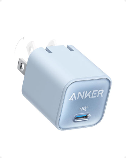 Anker Nano USB C Charger Block, 30W PIQ 3.0 Foldable iPhone Charger Fast Charging for iPhone 17/16 Series, Galaxy, iPad, Compatible with MagSafe