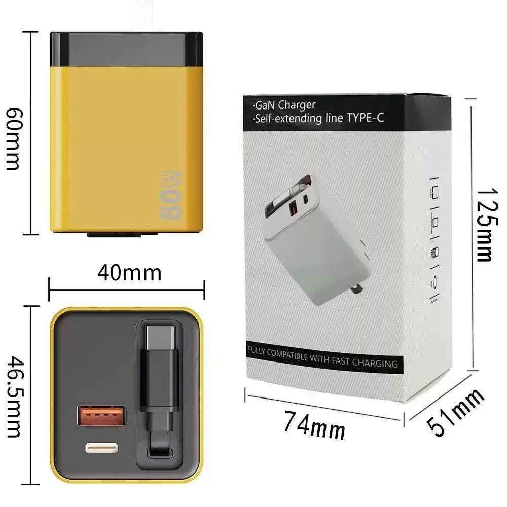 120W GaN Fast Charger with Retractable Cable