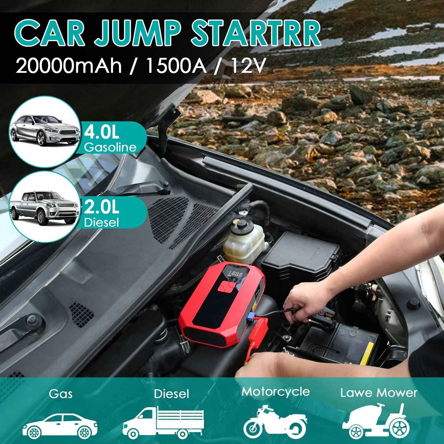 Portable Car Jump Starter & Air Compressor Combo