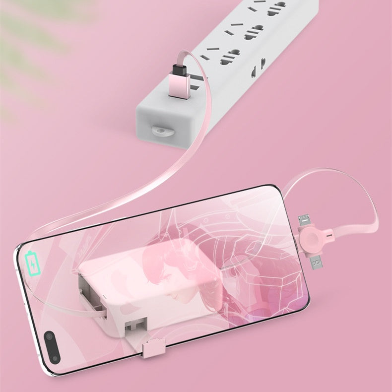 4 In 1 Retractable USB Cable Creative Macaron Type C Micro Cable For I Phone With Phone Stand Charging Data Cable Line Storage Box - Small Enterprise
