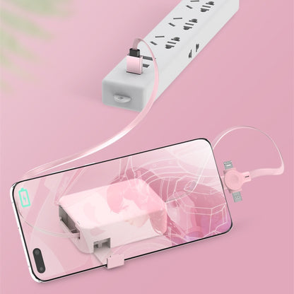4 In 1 Retractable USB Cable Creative Macaron Type C Micro Cable For I Phone With Phone Stand Charging Data Cable Line Storage Box - Small Enterprise