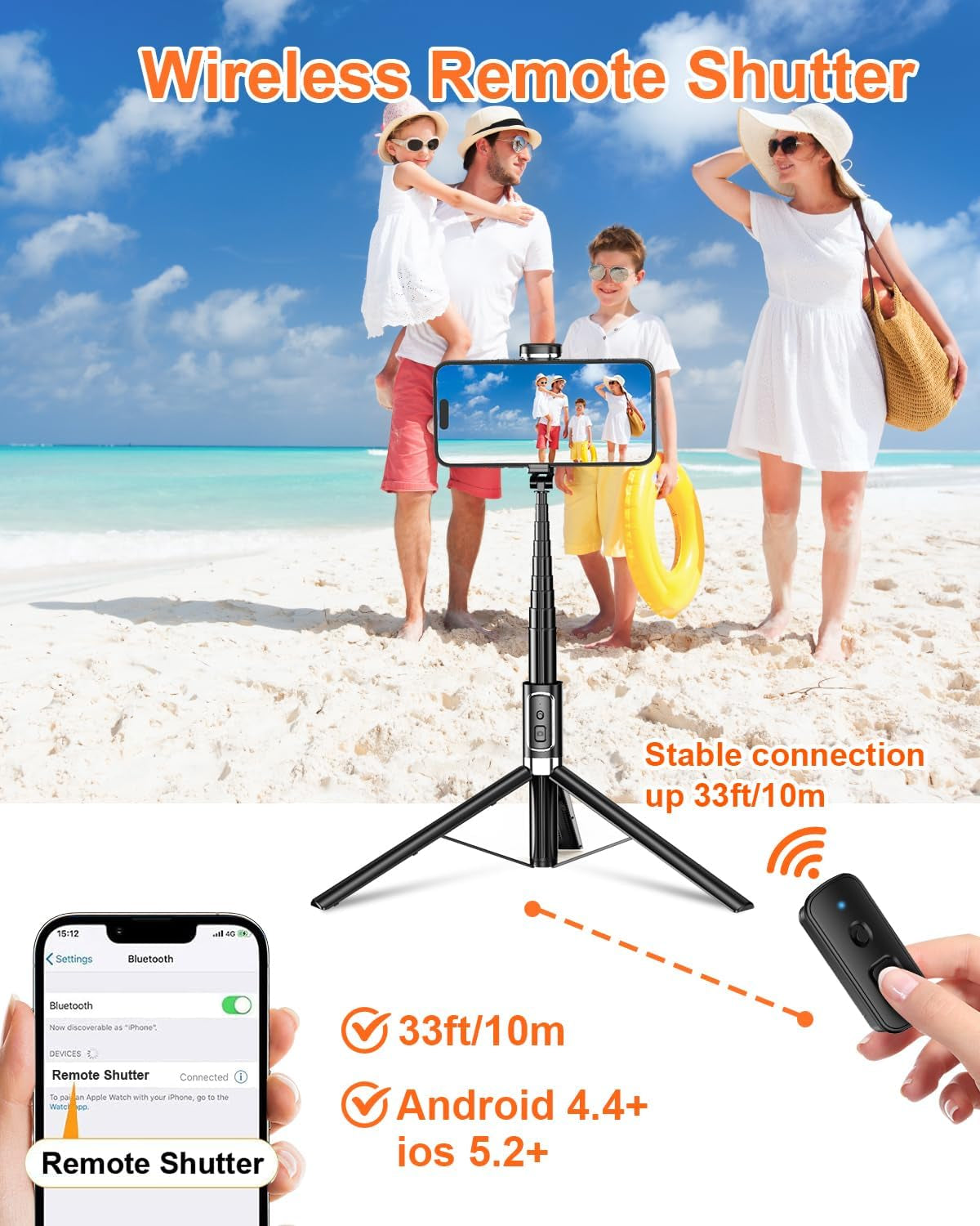 Selfie Stick,67 Inch/1.7 Meter Selfie Stick Tripod,Gifts for Women Men,Portable Cell Phone Tripod Stand with Wireless Remote Shutter Compatible with Iphone 16E/16/15/14/13, Samsung Series(Black)