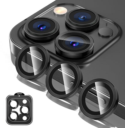 For Iphone 16 15 Pro Max plus Metal Ring Tempered Glass Camera Lens Protector