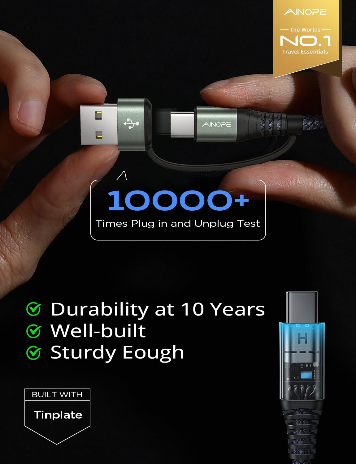 AINOPE 10FT Fast Charge USB C Cable & Adapter - Small Enterprise