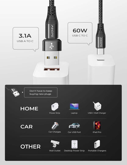 AINOPE 10FT Fast Charge USB C Cable & Adapter - Small Enterprise