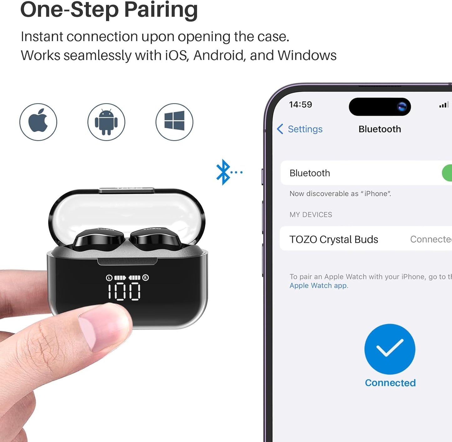 TOZO T18 Wireless Earbuds Bluetooth Headphones 5.3, IPX8 Waterproof Ear Buds, 4 Mic Clear Call Long Playtime with LED Digital Display Charging Case, Stereo Bass Sound 32 Customized EQ via APP