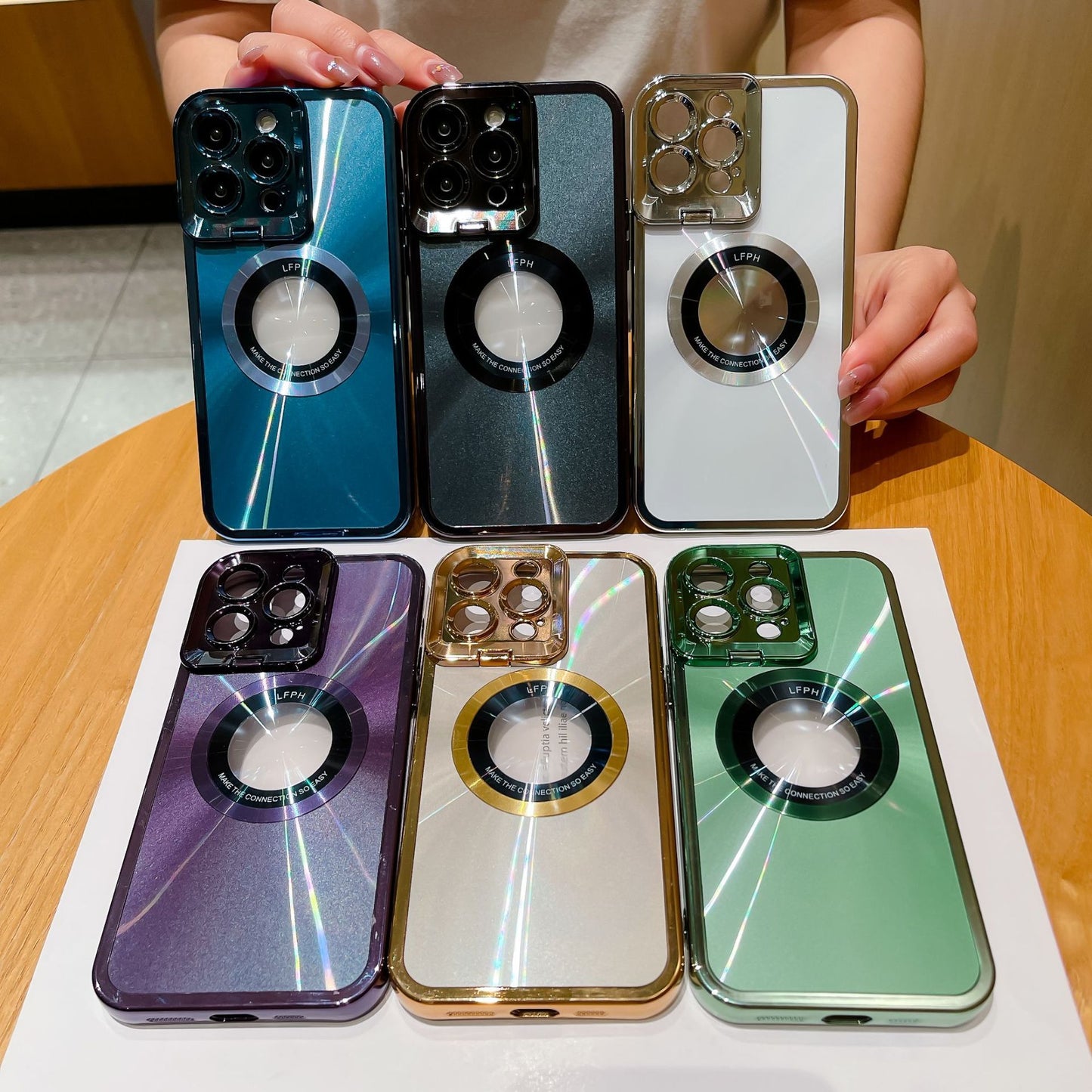 Electroplated Phone Case Luxury Plating CD Pattern Magsafe Bracket Case For  12 13 14 Pro Max Invisible Camera Stand Holder Lens Holder Magnetic Suction - Small Enterprise
