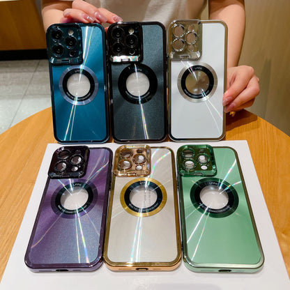 Electroplated Phone Case Luxury Plating CD Pattern Magsafe Bracket Case For  12 13 14 Pro Max Invisible Camera Stand Holder Lens Holder Magnetic Suction - Small Enterprise