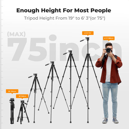 K&F CONCEPT 75 Portable Camera Tripod, Black