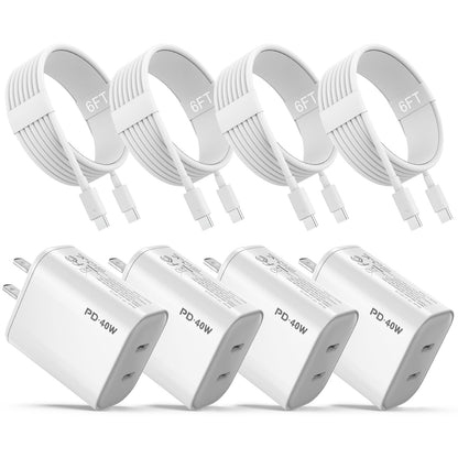 iPhone 17 16 15 Charger, USB C Charger, 4-Pack Fast Wall Charging, USB-C Chargers Block (4-Pack 6 ft Cable Included) for iPhone 17/16/15/15 Pro/15 Pro Max/iPad Pro/AirPods Samsung & More
