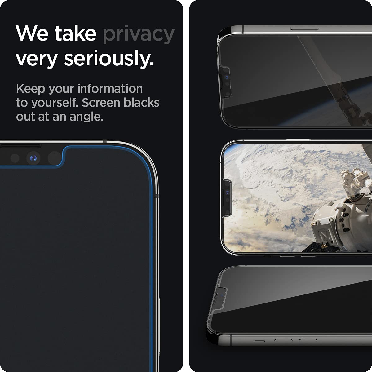 Spigen AluminaCore Tempered Glass Screen Protector [Glas.tR EZ Fit - Privacy] designed for iPhone 17 Pro | iPhone 17 | iPhone 16 Pro [2 Pack] 9H+ Hardness, Aluminum-Enhanced Durability | Tempered Glass, Privacy