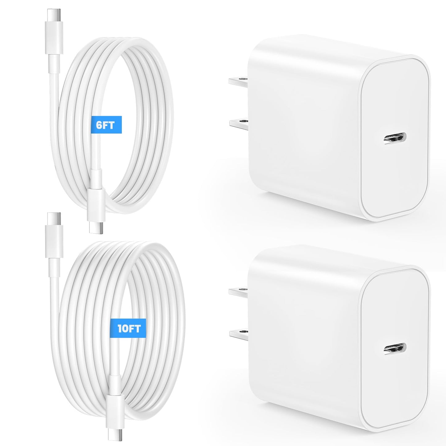 iPad Charger Fast Charging, 20W USB C Charger Block with 10FT & 6FT USB C to C Cable for iPad Pro 13/12.9/11 inch, iPad A16 11th/10th Generation, iPad Air 13/11 inch M4/M3/M2/5th/4th, iPad mini 7/6
