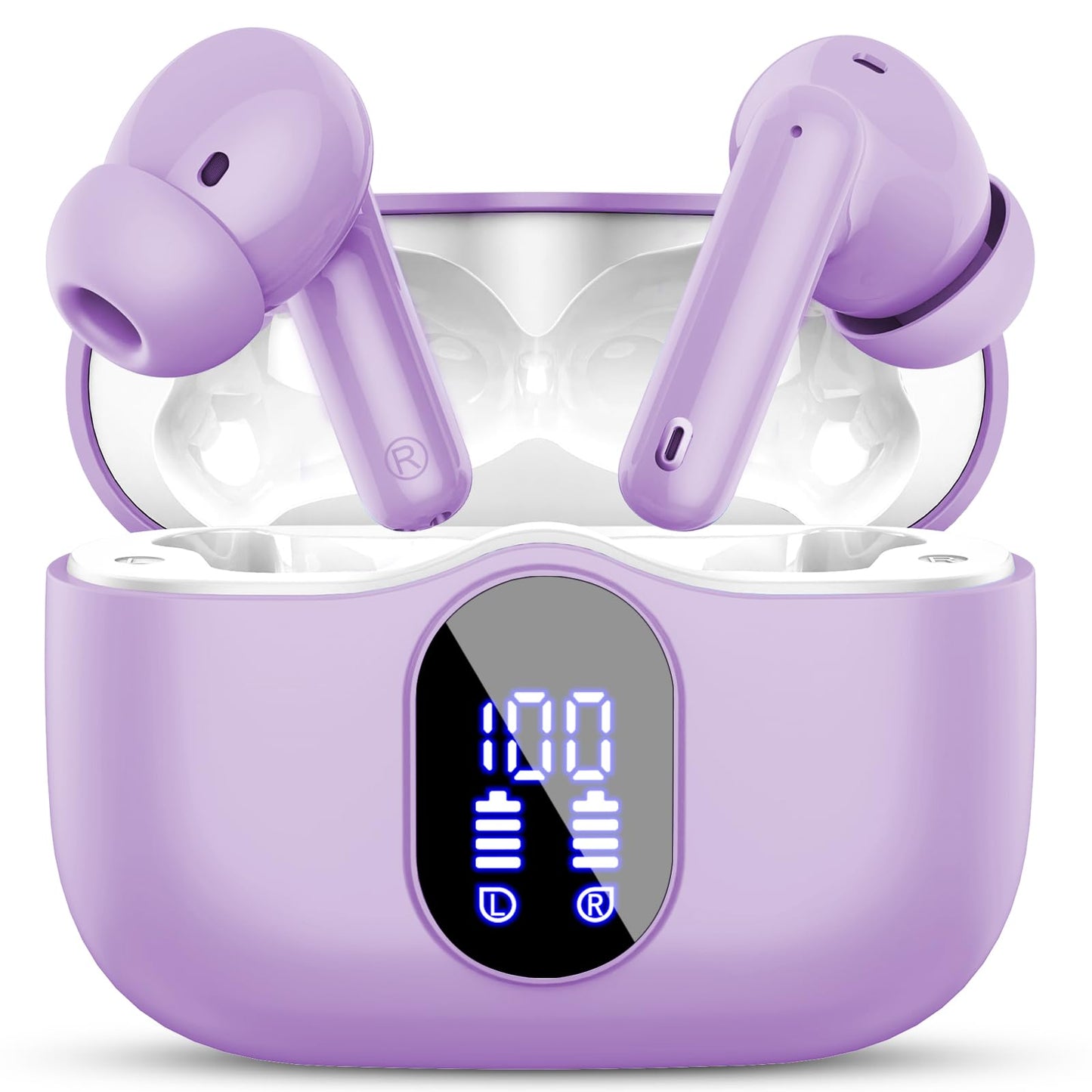 Wireless Earbuds, Bluetooth 5.4 Headphones Bass Stereo, Ear Buds with Noise Cancelling Mic, LED Display in Ear Earphones Clear Calls, IP7 Waterproof Bluetooth Earbuds for Phones/Sports/Laptop, White