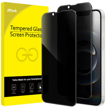 Yellow box with "Tempered Glass Screen Protector" text, two dark phone screen protectors in front.