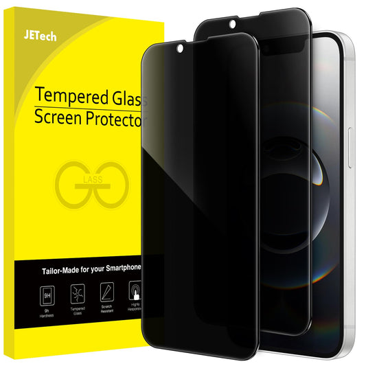 Yellow box with "Tempered Glass Screen Protector" text, two dark phone screen protectors in front.